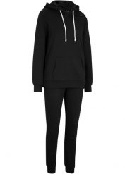 Dres sportowy z bawełną (2 części). Czarne kombinezony damskie bonprix, bez wzorów, z bawełny, sportowe, bez kołnierzyka, bez ramiączek. Za 189.99 zł.