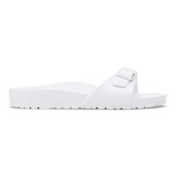 BIRKENSTOCK Madrid EVA White Klapki damskie. Białe klapki damskie Birkenstock, bez wzorów, z materiału, bez obcasa, bez zapięcia. Za 189.99 zł.