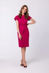 Elegancka ołówkowa sukienka z paskiem krótki rękaw fioletowa. Fioletowe sukienki damskie Stylove, bez wzorów, z elastanu, biznesowe, bez ramiączek. Za 329.00 zł.