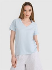 4F T-shirt oversize gładki damski - niebieski XXL. Niebieskie t-shirty damskie 4F, xl, bez wzorów, z bawełny, bez kołnierzyka. W wyprzedaży za 39.99 zł.