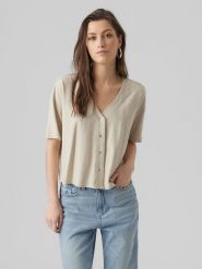 Vero Moda Koszulka w kolorze beżowym rozmiar: S. Brązowe bluzki damskie Vero Moda, s, bez wzorów, bez kołnierzyka, bez ramiączek. Za 92.21 zł.