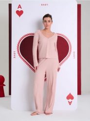 Piżama dwuczęściowa z domieszką wiskozy - różowy. Czerwone piżamy damskie Sinsay, bez wzorów, z wiskozy, bez ramiączek. Za 59.99 zł.