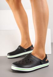 Czarno-Zielone Klapki z Paskiem Podtrzymującym Piętę Tiaria. Czarne klapki damskie Born2be, bez wzorów, bez obcasa, bez zapięcia. Za 34.99 zł.