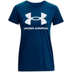 Koszulka damska Under Armour SPORTSTYLE LOGO SS. Niebieskie bluzki damskie Under Armour, bez wzorów, bez kołnierzyka, bez ramiączek. Za 69.99 zł.