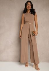 Ciemnobeżowy Kombinezon Bez Rękawów z Nogawkami Wide Leg Noreldi. Brązowe sukienki damskie Renee, bez wzorów, eleganckie, bez ramiączek. W wyprzedaży za 127.99 zł.