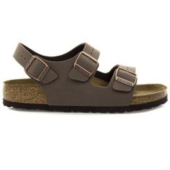 Birkenstock Milano BS Sandały unisex. Brązowe sandały damskie Birkenstock, bez wzorów, bez obcasa, bez zapięcia. Za 379.99 zł.