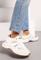 Białe Sneakersy z Tłoczonego Materiału z Brokatowymi i Metalicznymi Wstawkami Thermia. Białe obuwie sportowe damskie Renee, bez zapięcia. Za 89.99 zł.