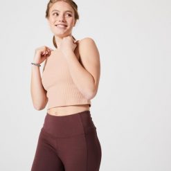 Koszulka bez rękawów damska Nyamba Gym & Pilates 520 crop top. Brązowe koszulki damskie NYAMBA, s, bez wzorów, z bawełny, bez kołnierzyka, bez ramiączek. W wyprzedaży za 29.99 zł.