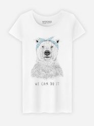 WOOOP Koszulka "We Can Do It" w kolorze białym rozmiar: S. Białe bluzki damskie Wooop, s, bez wzorów, z bawełny, bez kołnierzyka, bez ramiączek. Za 56.99 zł.