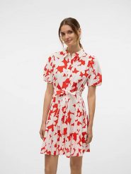 Vero Moda Sukienka w kolorze biało-czerwonym rozmiar: XS. Białe sukienki damskie Vero Moda, bez wzorów, z bawełny, bez ramiączek. Za 127.95 zł.