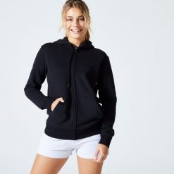 Bluza na zamek damska Domyos Gym & Pilates. Czarne bluzy damskie DOMYOS, xl, bez wzorów, z bawełny, bez kaptura. Za 99.99 zł.