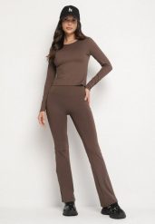 Brązowe Legginsy Typu Dzwony z Wysokim Stanem Orralise. Brązowe legginsy damskie Born2be, m, bez wzorów, z jeansu. Za 44.99 zł.