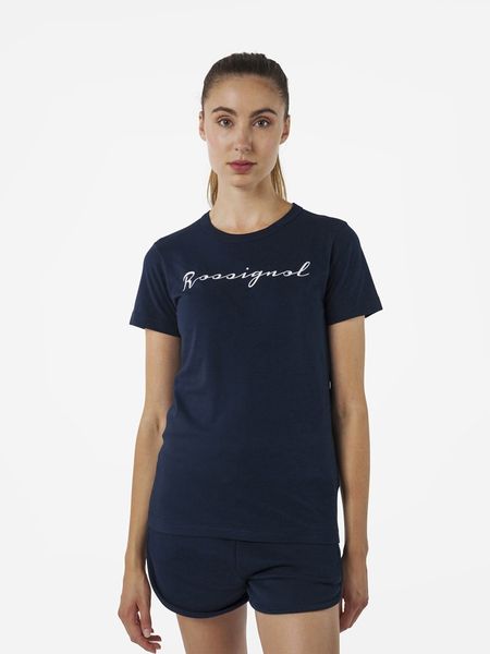 ROSSIGNOL Koszulka "Logo Rossi" w kolorze granatowym rozmiar: XS. Niebieskie koszulki damskie Rossignol, xs, bez wzorów, z bawełny, bez kołnierzyka, bez ramiączek. Za 82.83 zł.
