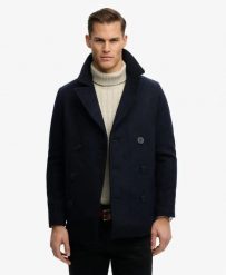 Superdry The Merchant Store - Płaszcz Pea Coat z mieszanki wełny. Niebieskie płaszcze damskie Superdry, l, bez wzorów, z materiału, bez kaptura. Za 860.55 zł.