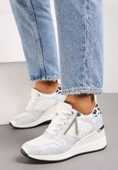 Srebrne Sneakersy Parthadia. Białe obuwie sportowe damskie Born2be, bez zapięcia. Za 109.99 zł.