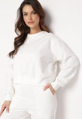 Biała Bawełniana Bluza Oversize o Krótszym Kroju Vesperana. Białe bluzy damskie Born2be, l, bez wzorów, z bawełny, bez kaptura. Za 99.99 zł.