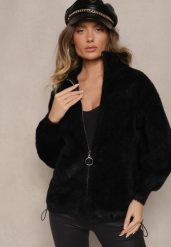 Czarna Bluza z Wełną ze Ściągaczami i Kołnierzykiem Enadelis. Czarne bluzy damskie Renee, bez wzorów, z wełny, bez kaptura. Za 139.99 zł.