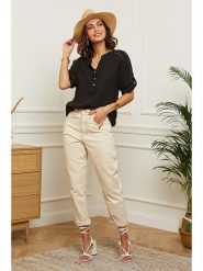 Le Monde du Lin Lniana bluzka w kolorze czarnym rozmiar: 34/36. Czarne bluzki damskie Le Monde du Lin, bez wzorów, ze lnu, klasyczne, bez kołnierzyka, bez ramiączek. Za 96.14 zł.