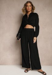 Czarny Komplet Oversize z Koszulą i Spodniami Ulonelia. Czarne koszule damskie Renee, l, bez wzorów, eleganckie, bez kołnierzyka, bez ramiączek. Za 99.99 zł.