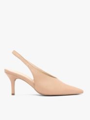 Beżowe wsuwane czółenka. Brązowe czółenka damskie Ryłko, bez wzorów, z gumy, bez obcasa, na obcasie. Za 399.99 zł.