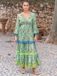 Isla Bonita by SIGRIS Sukienka w kolorze zielonym ze wzorem rozmiar: L. Zielone sukienki damskie Isla Bonita by SIGRIS, z aplikacjami, z bawełny, bez ramiączek. Za 219.08 zł.
