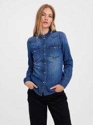 Vero Moda Bluzka w kolorze niebieskim rozmiar: M. Niebieskie bluzki damskie Vero Moda, m, bez wzorów, z bawełny, bez kołnierzyka, bez ramiączek. Za 86.99 zł.