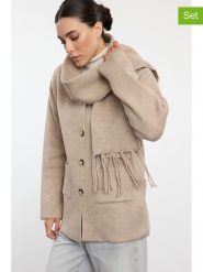 Trendyol 2-częściowy zestaw w kolorze beżowym rozmiar: M. Brązowe kardigany damskie Trendyol, m, bez wzorów. Za 121.99 zł.