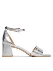 Caprice Sandały 9-28303-46 Srebrny. Szare sandały damskie Caprice, bez wzorów, ze skóry, bez obcasa, na słupku, bez zapięcia. Za 255.99 zł.
