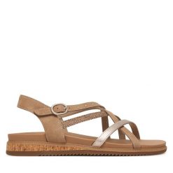 Sandały Skechers. Brązowe sandały damskie Skechers, bez wzorów, bez obcasa, na płaskiej podeszwie, bez zapięcia. Za 229.99 zł.