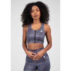 Biustonosz sportowy damski Camilla Zip-Front. Niebieskie biustonosze sportowe damskie GORILLA WEAR, bez wzorów. Za 191.00 zł.
