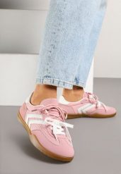 Różowe Sneakersy w Stylu Tenisówek Ozdobione Geometrycznym Wzorem Teloriella. Czerwone obuwie sportowe damskie Renee, z jeansu, bez zapięcia, tenisowe. Za 89.99 zł.
