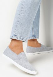 Szare Tenisówki Materiałowe na Płaskiej Podeszwie Ediany. Szare obuwie sportowe damskie Born2be, z materiału, bez zapięcia, tenisowe. Za 34.99 zł.