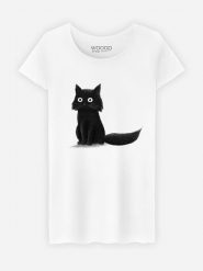 WOOOP Koszulka "Sitting Cat" w kolorze białym rozmiar: M. Białe bluzki damskie Wooop, m, bez wzorów, z bawełny, bez kołnierzyka, bez ramiączek. Za 92.21 zł.