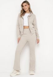 Beżowy Bawełniany Komplet Dresowy Bluza z Kapturem i Spodnie Dzwony Nanre. Brązowe bluzy damskie Born2be, l, z aplikacjami, z bawełny, z kapturem. Za 84.99 zł.