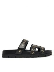 Guess Klapki FLPFAS ELE03 Czarny. Czarne klapki damskie Guess, z aplikacjami, ze skóry, bez obcasa, bez zapięcia. Za 459.99 zł.