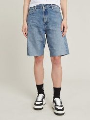 G-Star Bermudy dżinsowe w kolorze błękitnym rozmiar: W31. Niebieskie szorty damskie G-Star, z aplikacjami, z bawełny, z podwyższonym stanem. Za 217.95 zł.