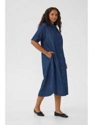 KAFFE curve Sukienka dżinsowa w kolorze granatowym rozmiar: 52. Niebieskie sukienki damskie KAFFE curve, bez wzorów, z bawełny, bez ramiączek. Za 126.99 zł.