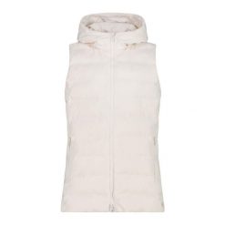 Kurtka bez rękawów z kapturem, zapinana na zamek dla kobiet CMP. Białe kurtki sportowe damskie CMP, bez wzorów, z kapturem. W wyprzedaży za 384.99 zł.