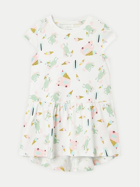 NAME IT Sukienka codzienna Vigga 13215107 Biały Regular Fit. Białe sukienki dziewczęce Name it, bez wzorów, z bawełny, bez ramiączek, proste. Za 49.99 zł.