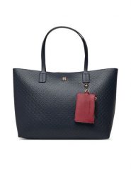Tommy Hilfiger Torebka Th Icon Tote Mono AW0AW19004 Granatowy. Niebieskie shopper bag Tommy Hilfiger, ze skóry, bez dodatków. Za 699.99 zł.