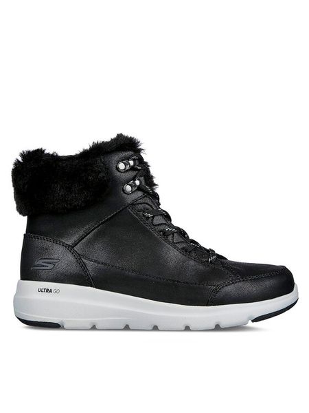 Skechers Trzewiki Glacial Ultra Cozyly 144178/BLK Czarny. Czarne botki damskie Skechers, z materiału, bez obcasa, na płaskiej podeszwie, bez zapięcia. Za 269.99 zł.