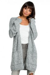 Melanżowy sweter z otwartym przodem i kieszeniami szary. Szare kardigany damskie Polskie swetry, s, bez wzorów, z dzianiny. Za 289.00 zł.