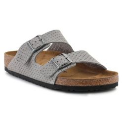 Klapki Birkenstock Arizona Bs W 1027019 szare. Szare klapki damskie bez wzorów, z materiału, bez obcasa, bez zapięcia. Za 692.72 zł.