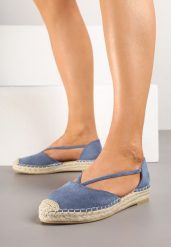 Ciemnoniebieskie Płaskie Espadryle z Wyciętymi Bokami Ozdobione Plecionką Annorila. Niebieskie espadryle damskie Renee, bez wzorów, bez obcasa, na płaskiej podeszwie. Za 54.99 zł.