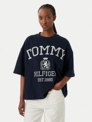 Tommy Hilfiger T-Shirt Varsity WW0WW50940 Granatowy Relaxed Fit. Niebieskie t-shirty damskie Tommy Hilfiger, s, bez wzorów, z bawełny, bez kołnierzyka. Za 329.99 zł.