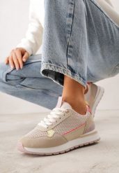 Ciemnobeżowe Sneakersy z Siateczką i Modnymi Wstawkami Corona. Brązowe obuwie sportowe damskie Renee, z jeansu, bez zapięcia. Za 109.99 zł.