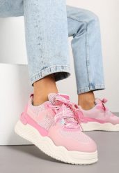 Różowe Sneakersy z Tłoczoną Platformą Xilanne. Czerwone obuwie sportowe damskie Renee, z jeansu, bez zapięcia. Za 89.99 zł.