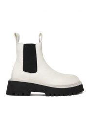 DeeZee Sztyblety 88167 1-WHITE PU Biały. Białe botki damskie DeeZee, z materiału, bez obcasa, na płaskiej podeszwie, bez zapięcia. Za 229.99 zł.