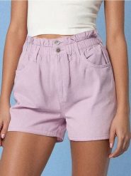 Szorty paperbag high waist - fioletowy. Fioletowe spodenki sportowe damskie Sinsay, l, bez wzorów, z bawełny, z podwyższonym stanem. W wyprzedaży za 22.99 zł.
