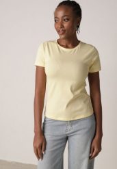 Żółty Bawełniany T-shirt w Klasycznym Stylu Nedila. Żółte t-shirty damskie Born2be, m, bez wzorów, z bawełny, bez kołnierzyka. Za 39.99 zł.